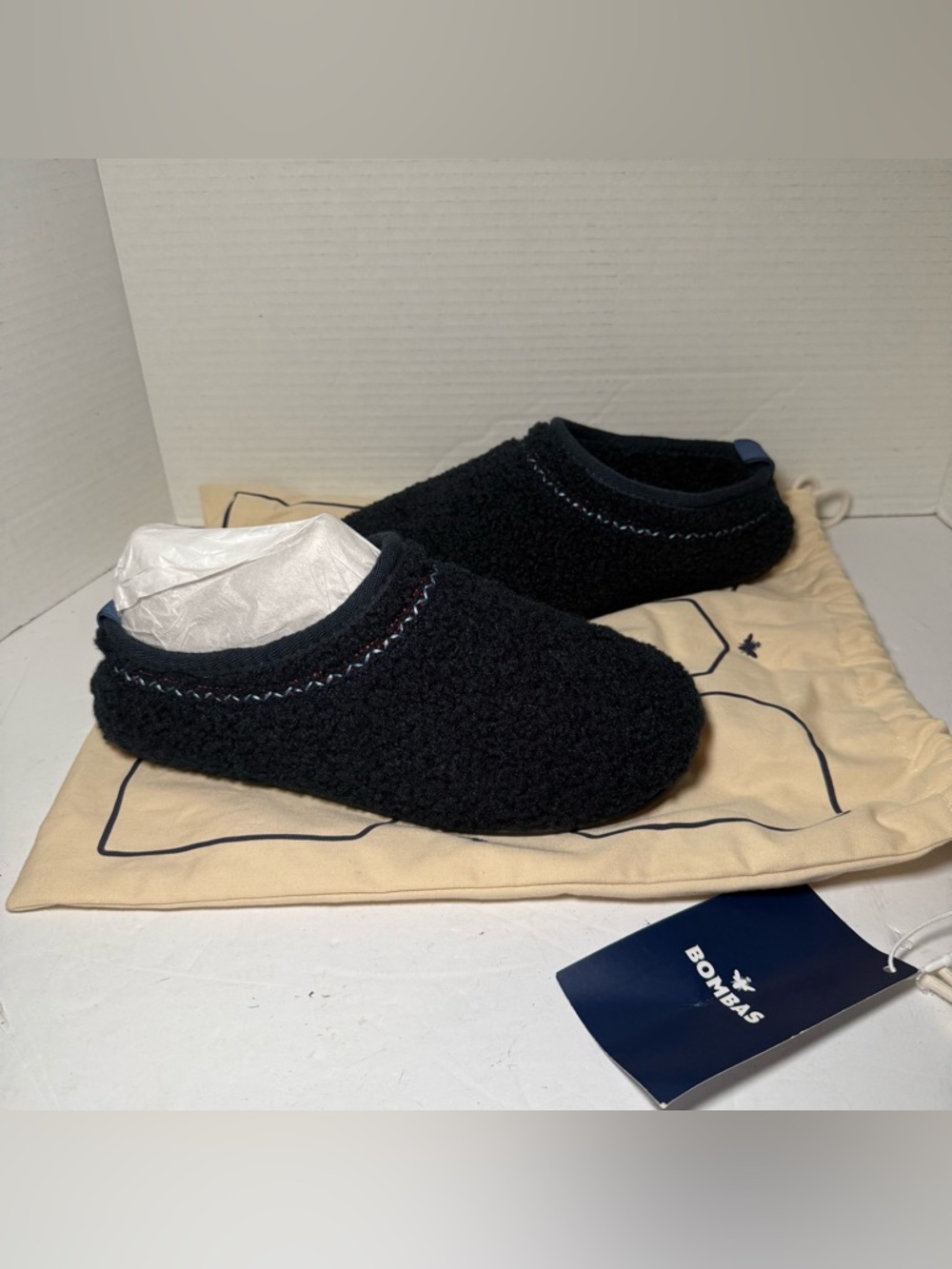 Bombas Sunday Slipper Faux-Fur Sherpa Slip-On Mule Navy Blue Women's Size 7